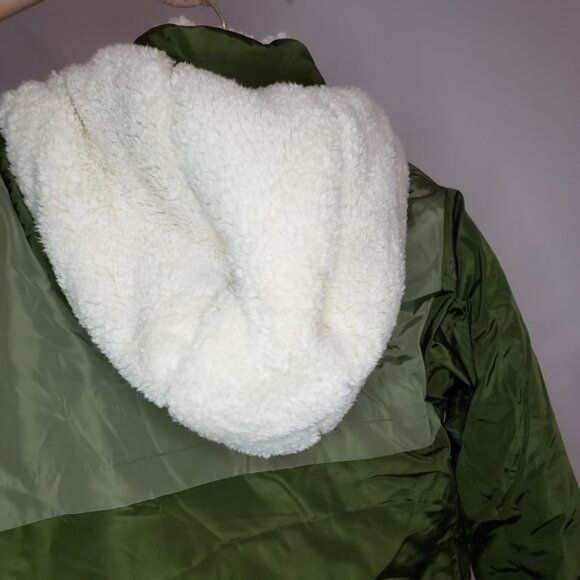 NWT Aqua Puffer Coat Anorak Army Green Hooded Coat Size S‎ - Picture 6 of 14
